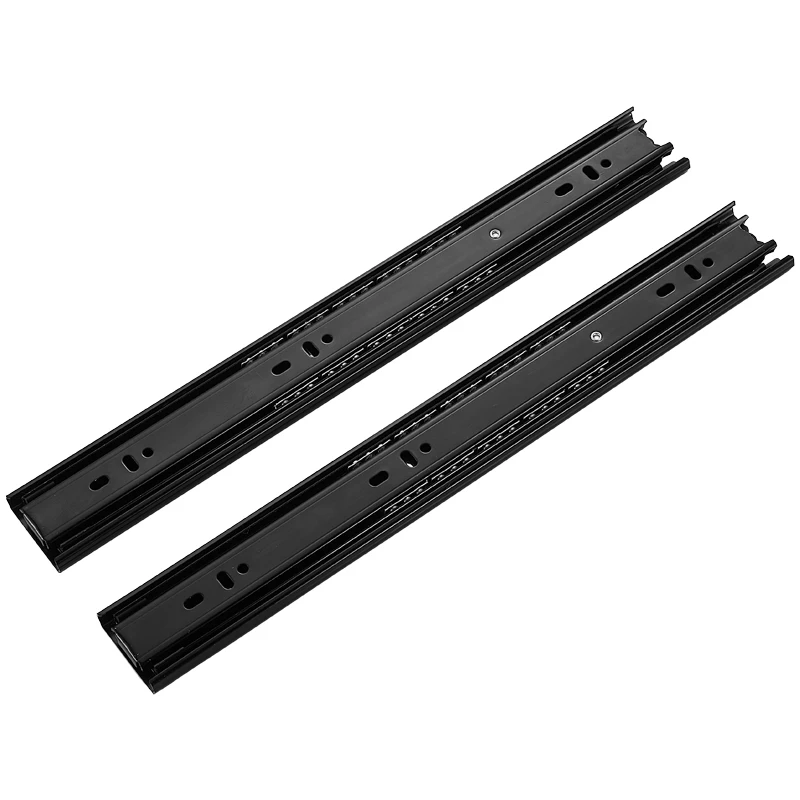 Drawer Rail Black Cold Rolling Steel 3-Way Drawers Slide Three Section Slides 8 to 20 Inch 3 Way Sliding Tracks Furniture Rails