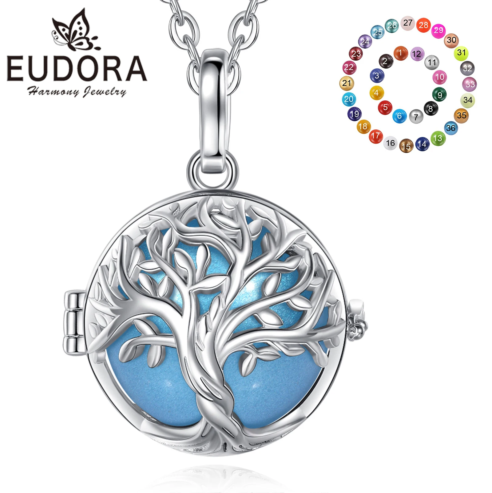 

Eudora 20MM Harmony Ball Tree of Life Cage Pendant Pregnancy Bola Angel Caller Baby Chime Ball Necklace Fine Maternity Jewelry
