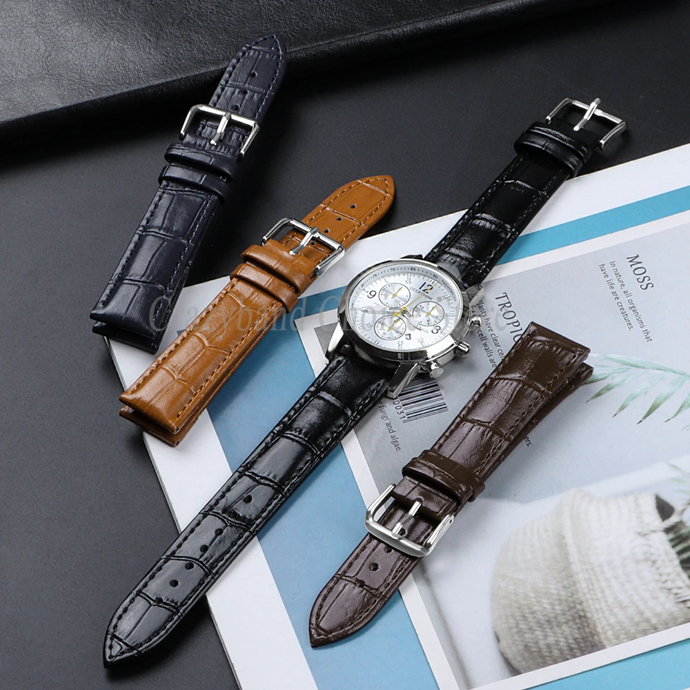 Elegant Leather Watch Band with Detailed Stitching - Premium Business Strap