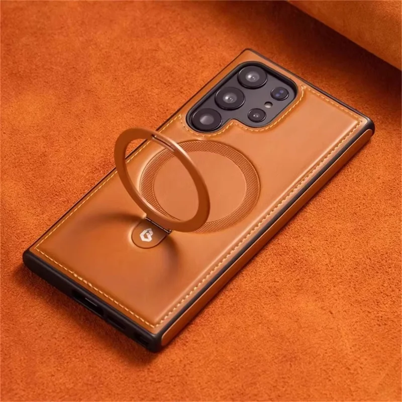 Business Retro Leather Magnetic Phone Case with Wireless Charging and Shockproof Protection