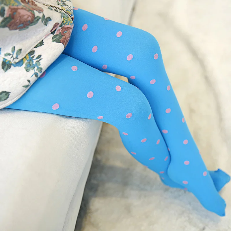 Cute Cartoon Point Pattern Jacquard Children Pantyhose Candy Color Girls Tights Spring and Autumn Kids Stockings