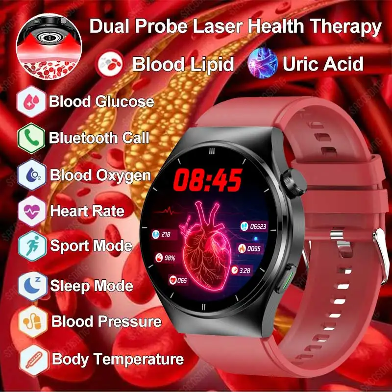2024 New Medical Grade Smart Watchs Trattamento Laser Blood Lipid Acido Urico Blood Sugar Fitness Tracker Bluetooth Call Smartwatch