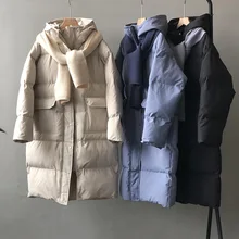 

Word double hooded cotton clothes female winter new scarf cotton coat two-piece long cotton jacket