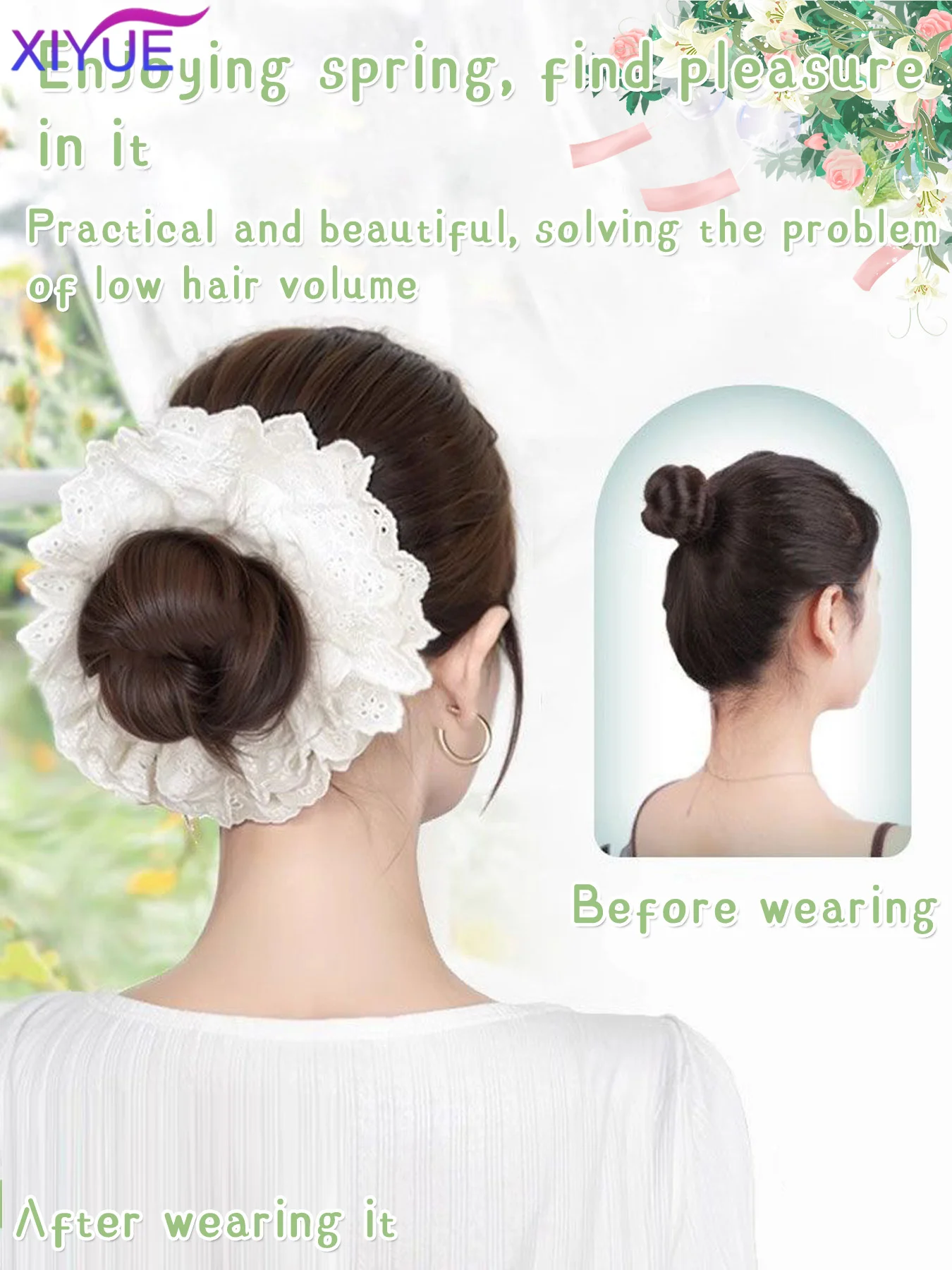 Women's Synthetic Wig Simulation Flower Low Meatball Head Clip-on Wig Bag Matching Dresses Gentle Wigs Hair Accessories Fashion