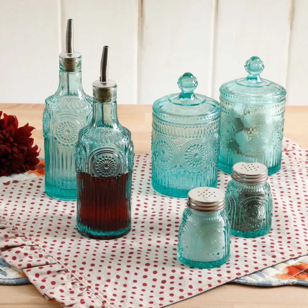 The Pioneer Woman Adeline Glass Cookie Jar, Turquoise