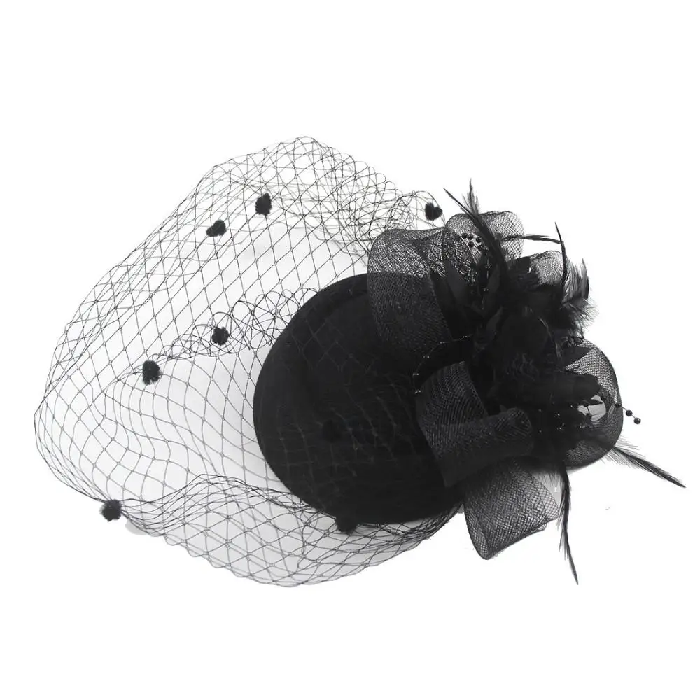 Retro Damen Schleier Sinamay Blumenfedern Fedoras Hut Fascinator Hut Stirnband Haarspange – Detail 11