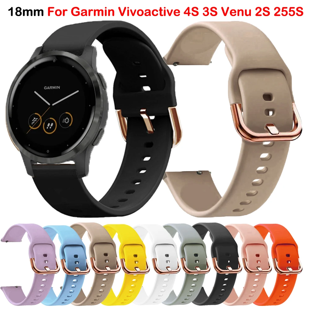 

Silicone Smart Watch Strap For Garmin Vivoactive 4S/Venu 3S/2S/Forerunner 265S 255S Wristbands Rose Gold Buckle 18mm Bracelet