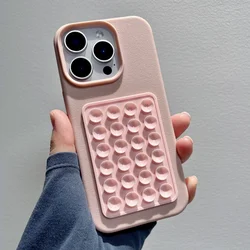 Elegant 3D Suction Cup Airbag Litchi Pattern Phone Case - Soft Shockproof Cover - iPhone 12 Pro (Pink)