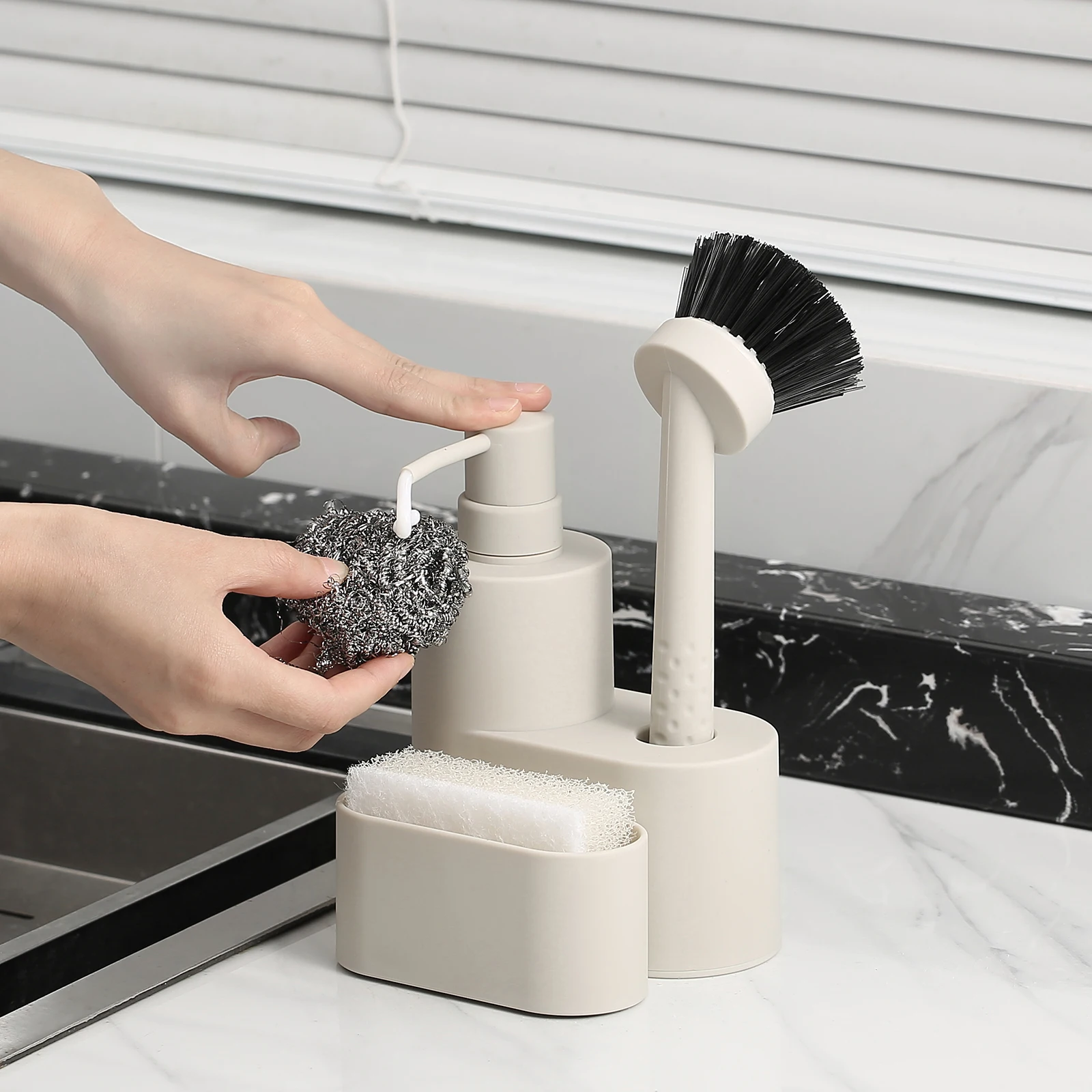Soap Dispenser Kitchen Liquid Hand Soap Dispenser for Sponges Scrubbers Easy Clean Brush Holder Non Slip Pump