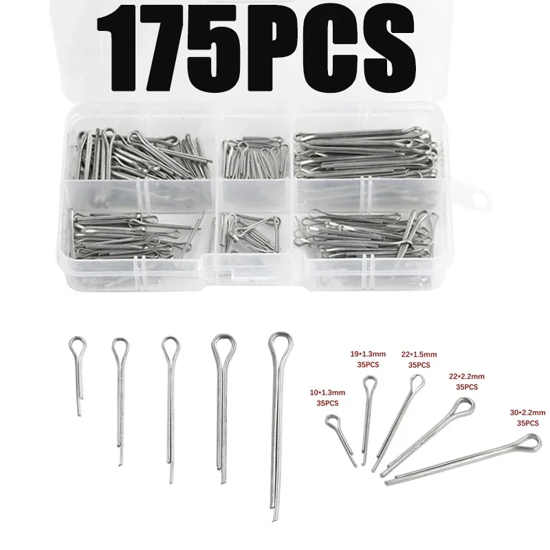 175Pcs Sliver Split Pins Cotter Fixings Assorted Sizes Zinc Plated Steel Hard Case Link Split Cotter Pin split cotter pin