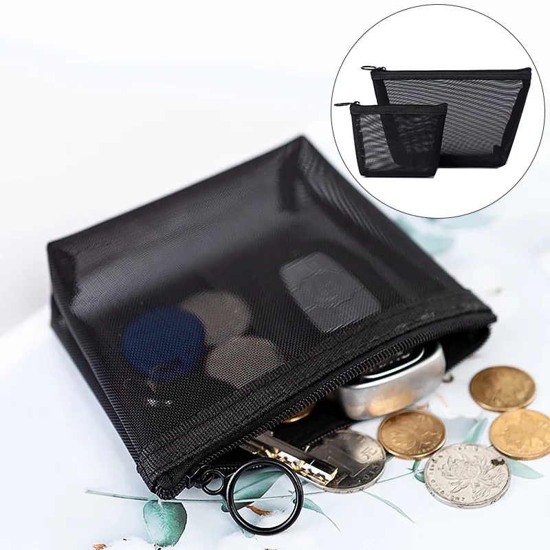 

S M L Black Mesh Cosmetic Bag Women Travel Portable Organizer Casual Make Up Makeup Case Beauty Wash Kit Bags