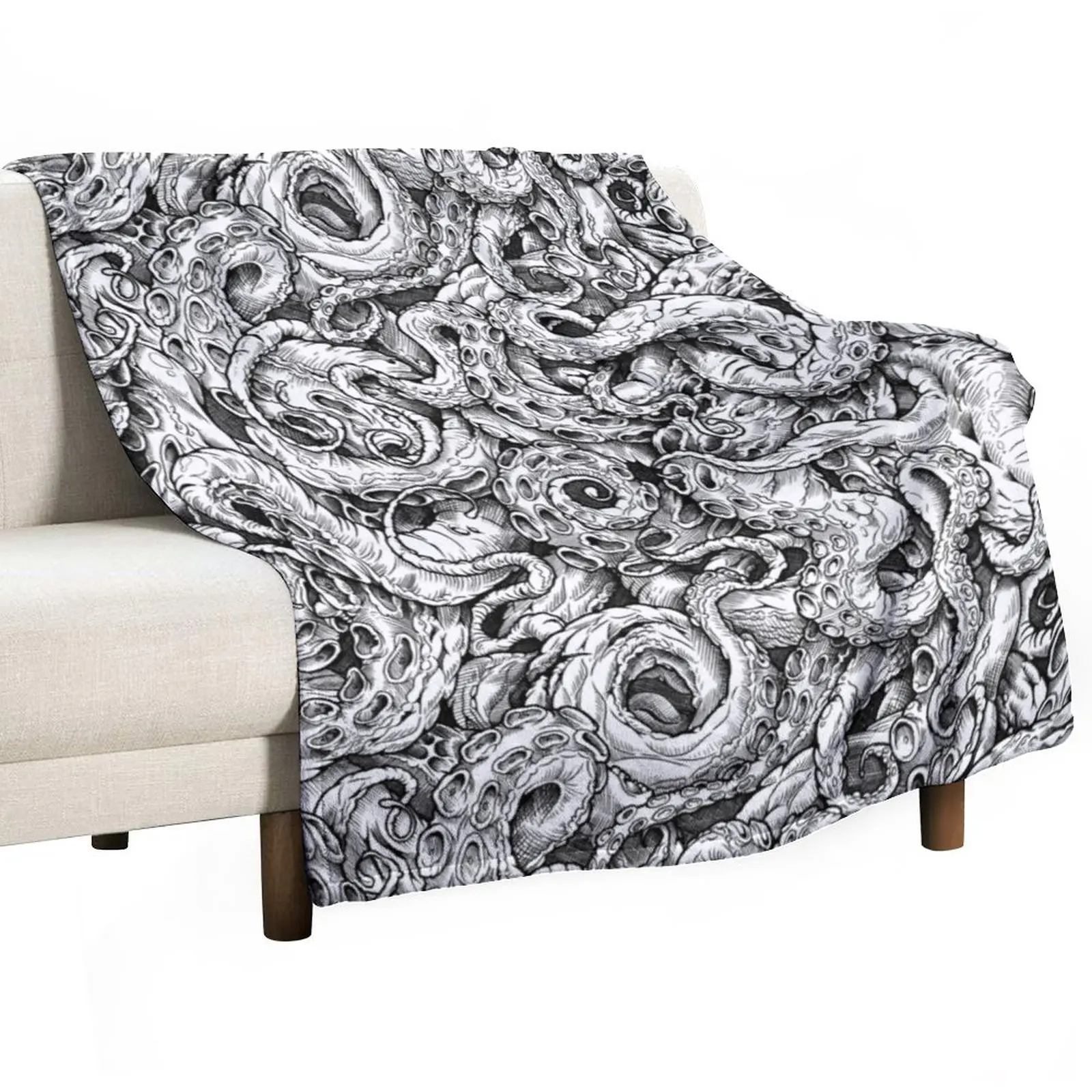 

Tentacles of Cthulhu (B / W) Throw Blanket Hairy Blankets Tourist Blanket Sleeping Bag Blanket Luxury Thicken Blanket