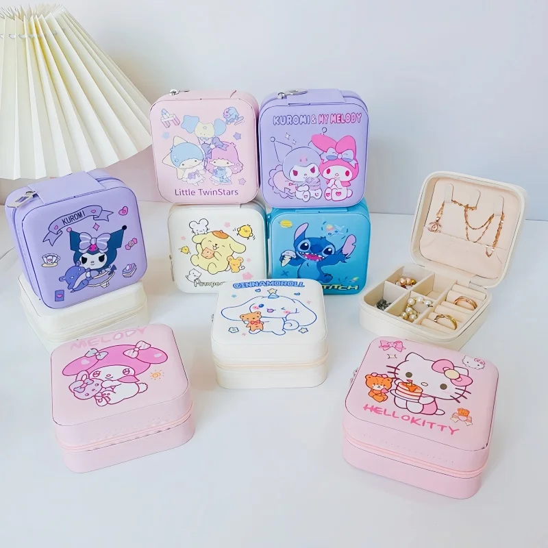 

Sanrio новинка мультфильм кавайный Привет Китти моя мелодия Kuromi ожерелье кольцо шкатулка для ювелирных изделий искусственная кожа удобный подарок