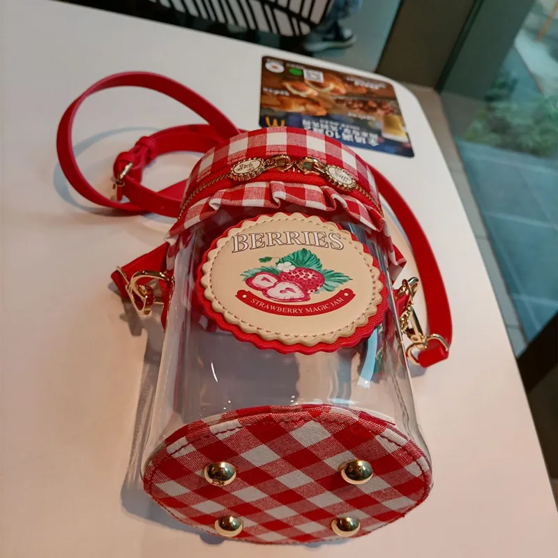 Kawaii Strawberry Jam Shape Women Purses and Handbags Clear Red Girls Shoulder Bag Designer Novelty Crossbody Bag Female Clutch
