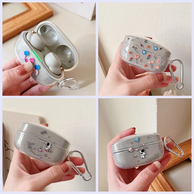 Fundas Per Sony Wf-1000Xm4 Custodia Cartoon Astronaut / Colorful Flower Pattern Silicone Tpu Trasparente Per Sony Xm4 Auricolare Cover