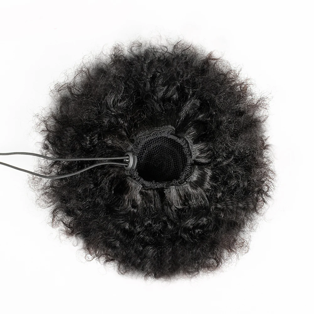 8inches Afro hair bun Real human hair Kinky curly Drawstring ponytail Clip in extension Brazilian For women