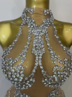 STOCK Sparkly Rhinestones Sexy Mesh See Through Dress Party Evening Prom Celebrate Birthday Dress Singer Dancer Show Stage Wear - Image 5