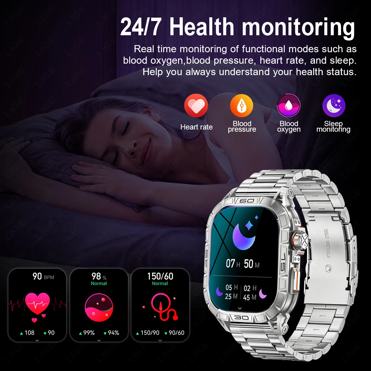 LIGE Ʈ ð AMOLED ÷ 100+   ħ   ȭ ɹڼ   Smartwatch