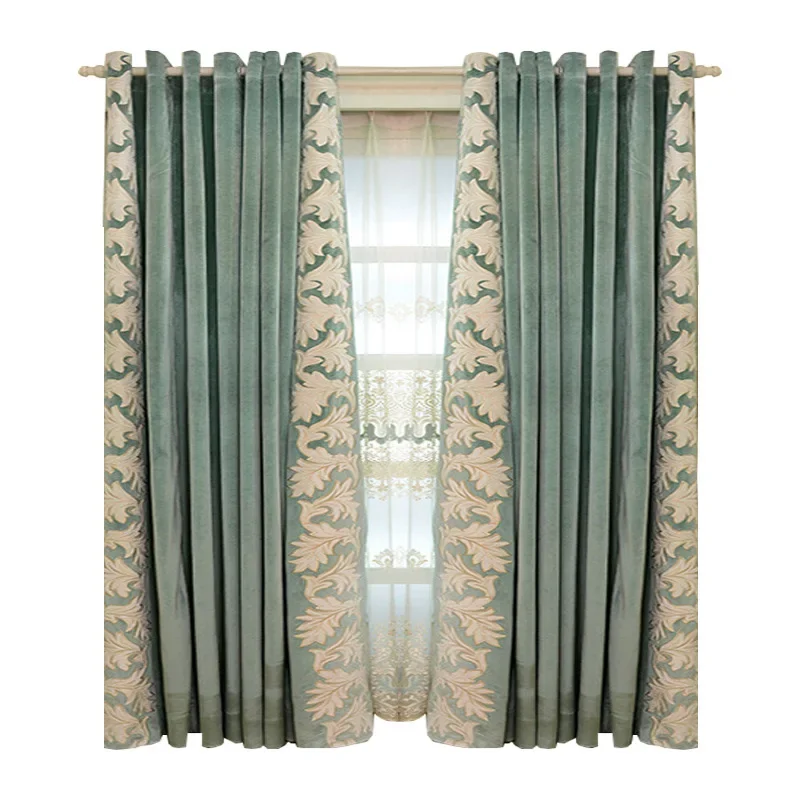 Italian Flannel European Embroidered Green Bedroom Curtain Dining Room Blackout Luxury Tulle 5