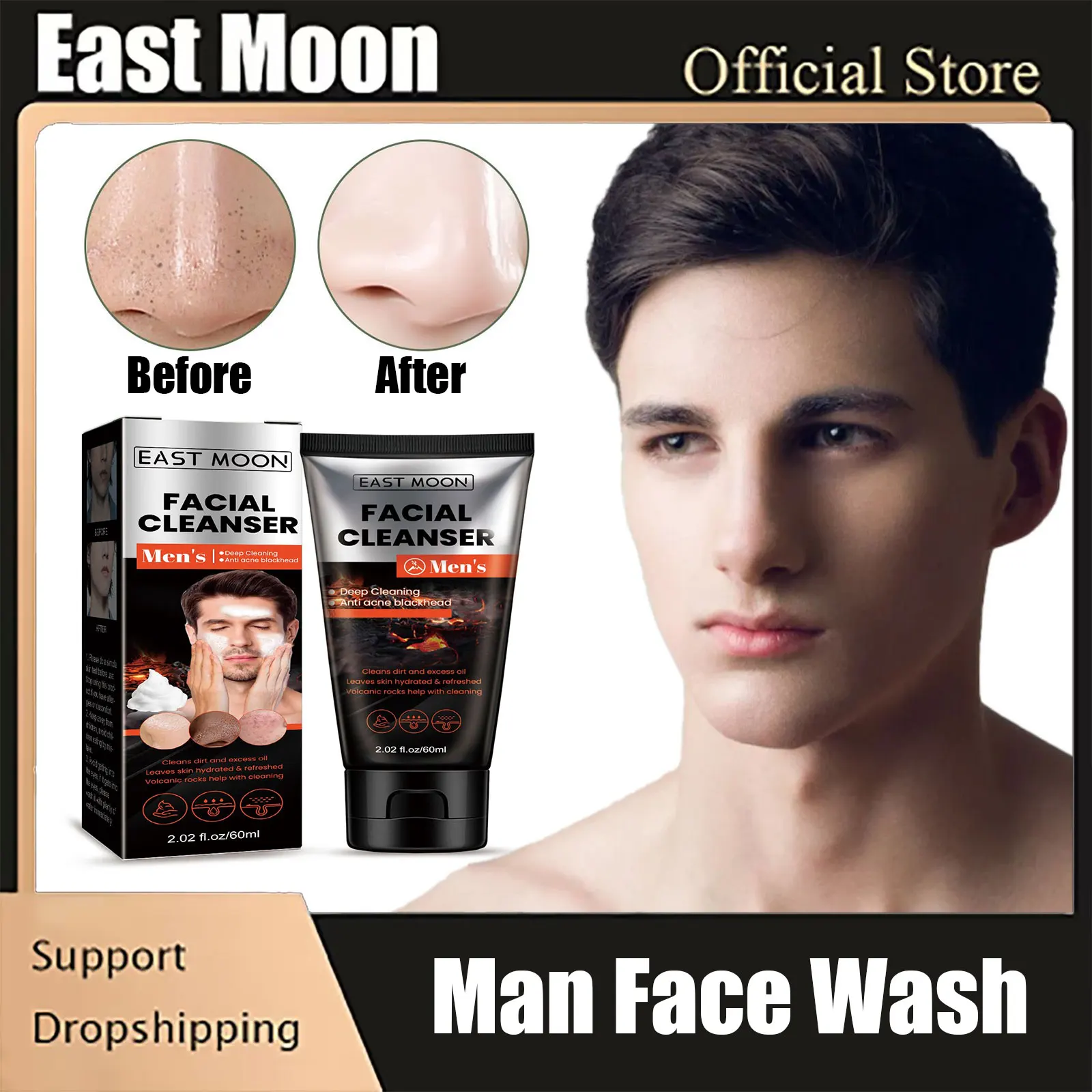 

Men Face Wash Oil Control Shrink Pores Acne Blackhead Removal Deep Cleansing Moisturizing Exfoliating Whitening Face Cleanser