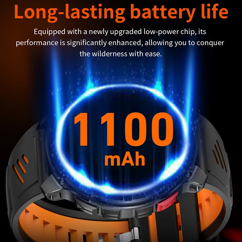 LIGE New Health Smartwatch 1000mAh Battery LED Flashlight Compass Smart Watch Man BT Call Sport IP68 Waterproof Smartwatches Men