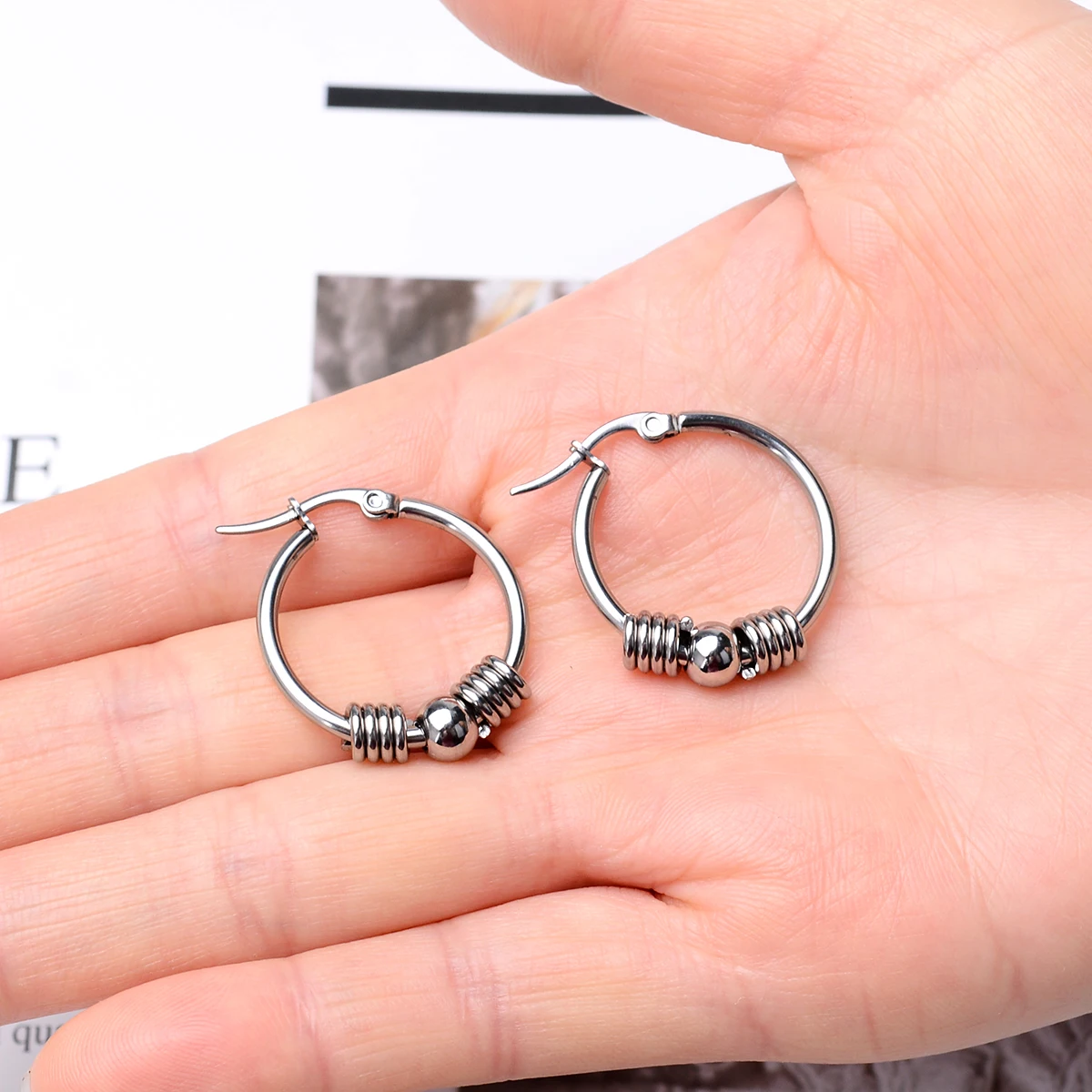 Edelstahl Übertrieben Runde Big Hoop Ohrring Frauen Glatte Design Vintage Doppel Ringe Ohrring Persönlichkeit Erklärung Hoops – Detail 16