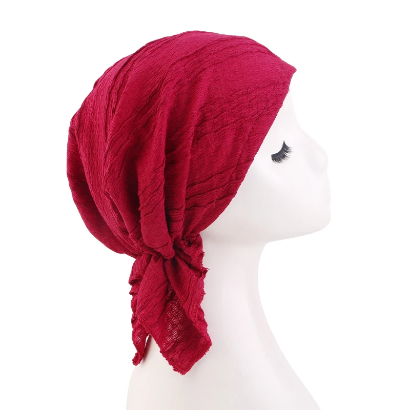 Neue muslimische Hijab-Hüte für Damen, lange Kopftücher, vorgebundene Bandana-Turbane, einfarbige Chemo-Mützen, Kopftücher, muslimische Kopfbedeckungen – Detail 5