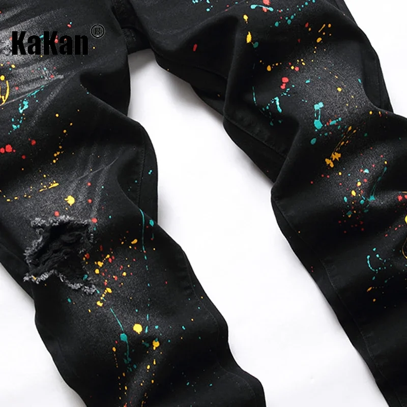 Kakan - European and American New Slim Fit Distressed Jeans for Men, Elastic Black Pants for Men, Personalized Jeans K36-B03