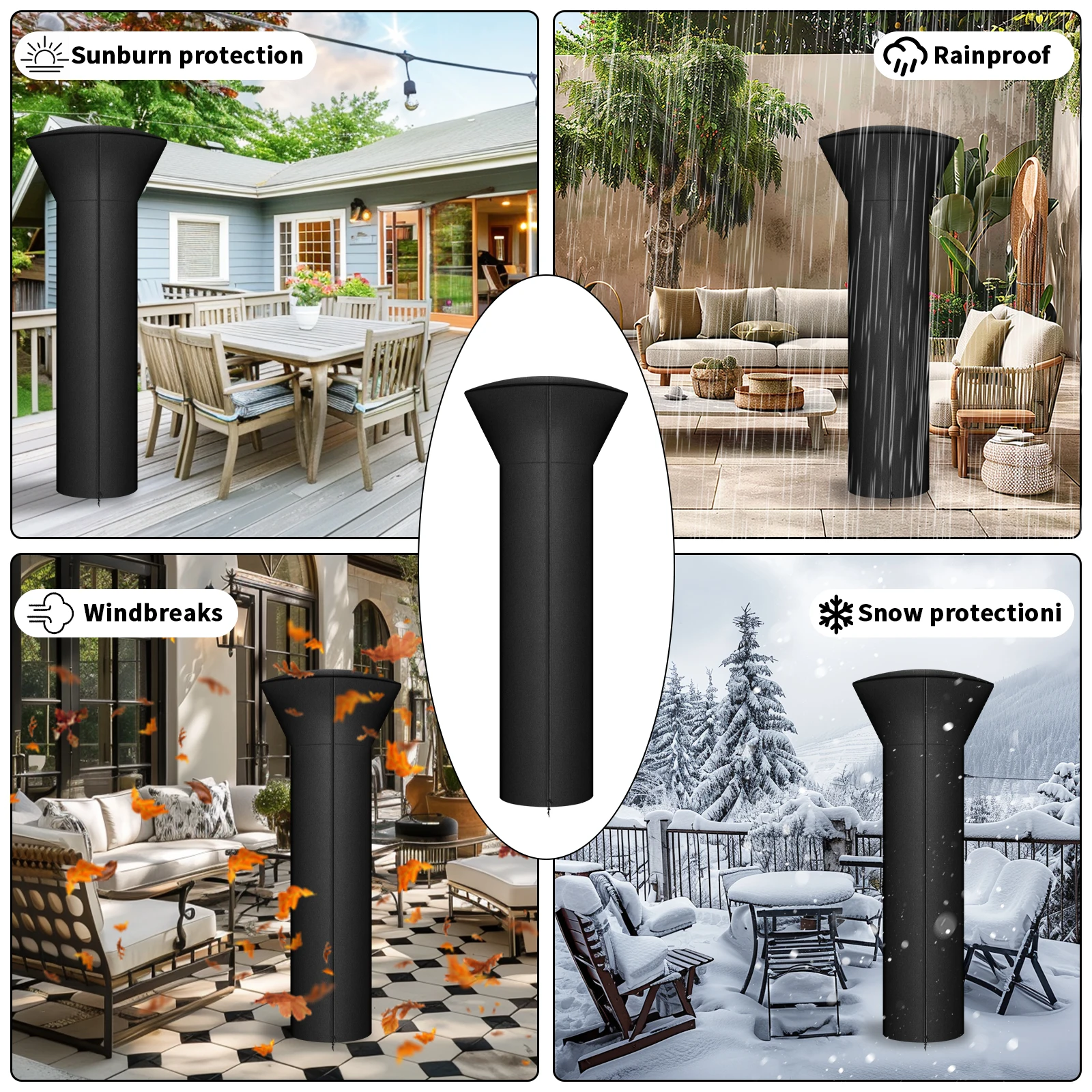 210D Oxford Cloth Patio Heater Cover Umbrella Fan-shaped Covers Waterproof with Zipper Garden Courtyard Furniture Protector