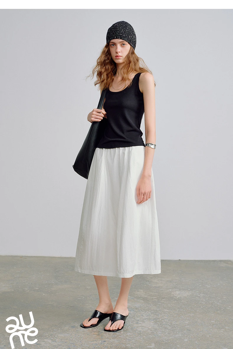 TOYOUTH Women Cloud Cocoon Midi Skirts 2026 Spring-Summer New White Soft Bud Skirts Commuter Casual Skirts