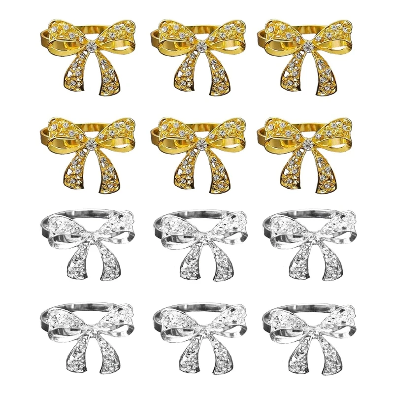

6pcs Bow Napkin Ring Holder Metal Serviette Buckles for Wedding Party Holiday