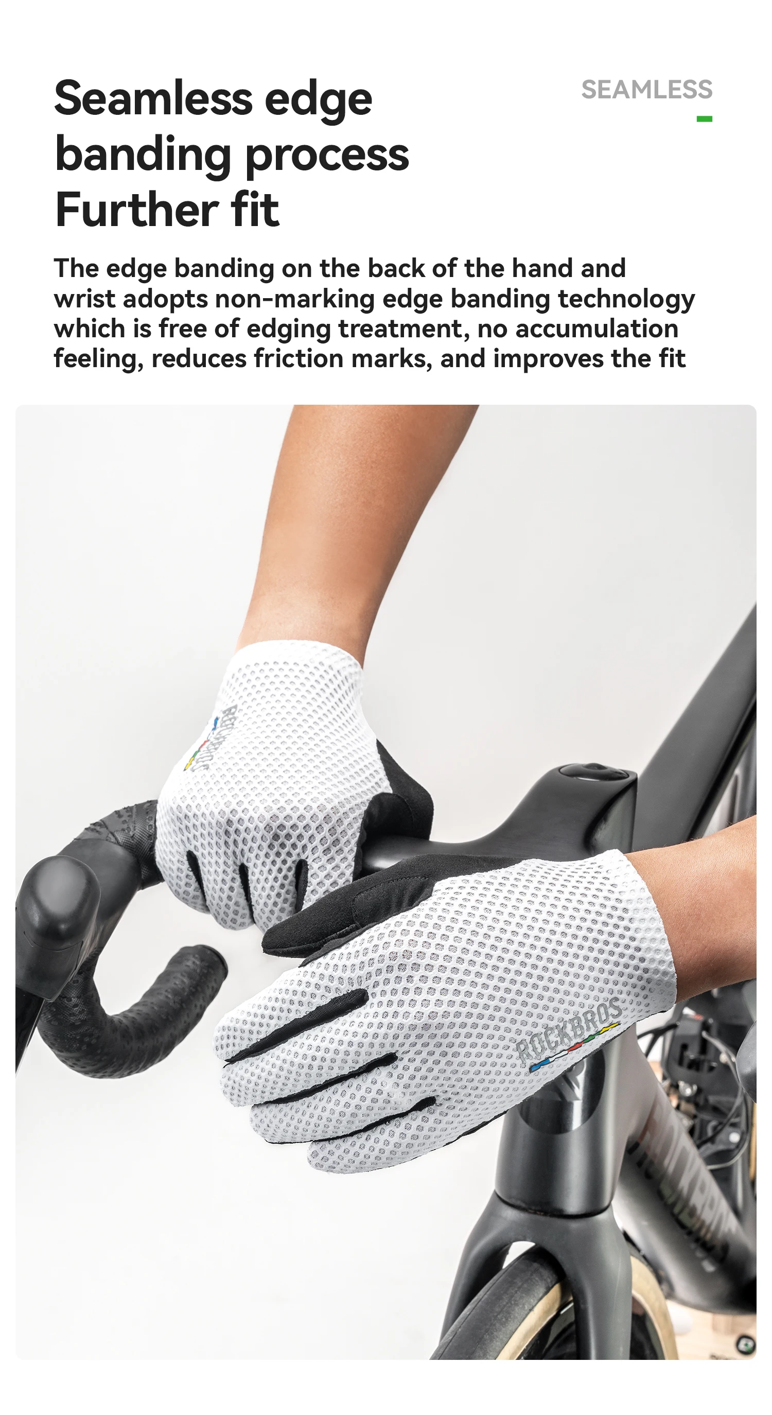 ROCKBROS ROAD TO SKY Fahrradhandschuhe mit Vollfinger-Design, Rutschfeste MTB- und Rennrad-Handschuhe, Touchscreen-fähig, Atmungsaktiv, Stoßdämpfend – Detail 8