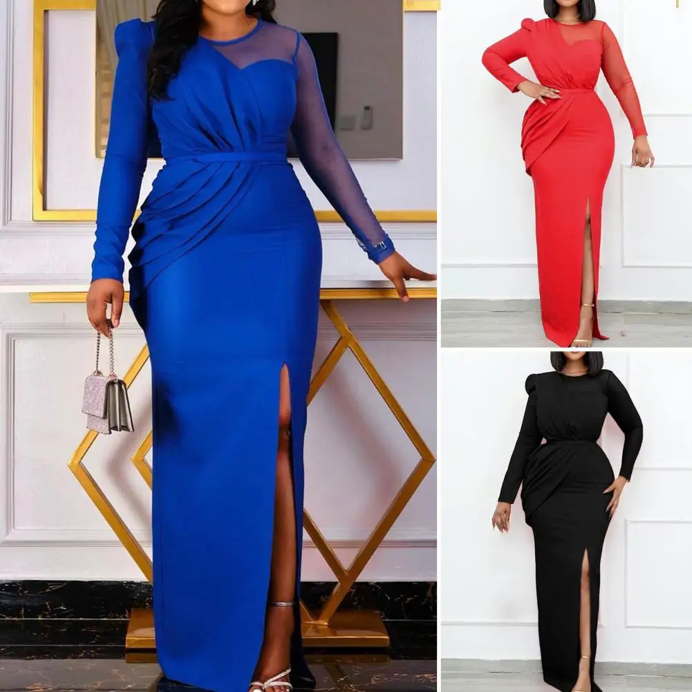 

Long Dress With Belt Elegant Slim Fit Outfits Women Wedding Party Dating Long Skirt Sexy Slit Long Dress Women Clothing XXXL