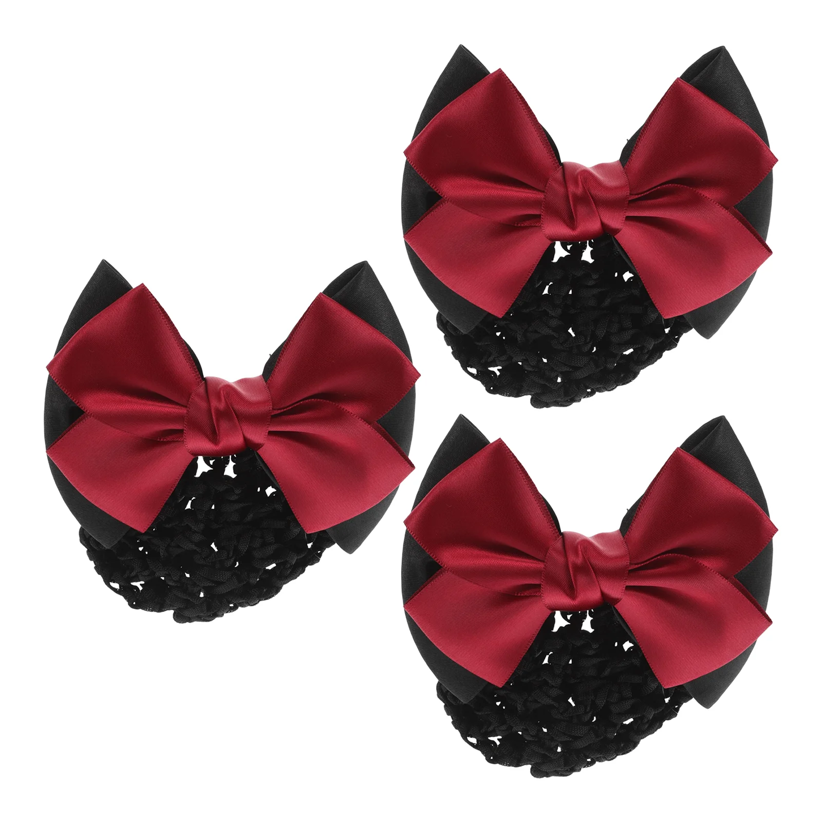 3 Pcs Flower Net Bag Hair Bun Bow Claw Clips Black Women Headdress Accessories Elegant Office Party Date Hair