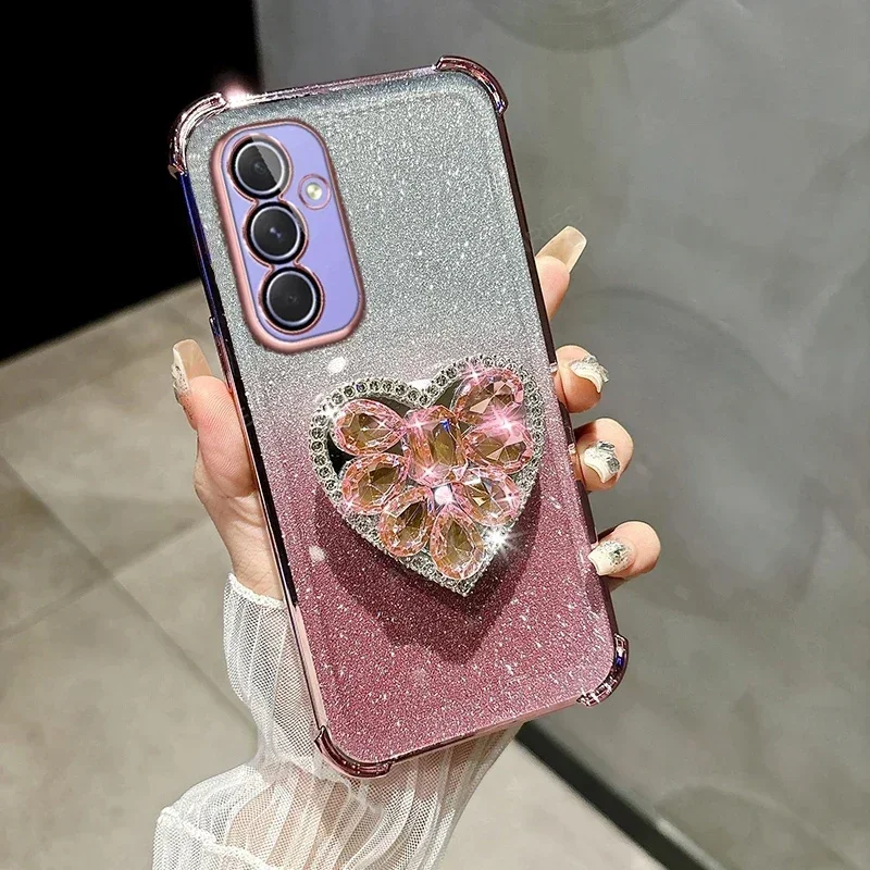 Glitter Diamond Heart Shockproof Bracket Case Cover