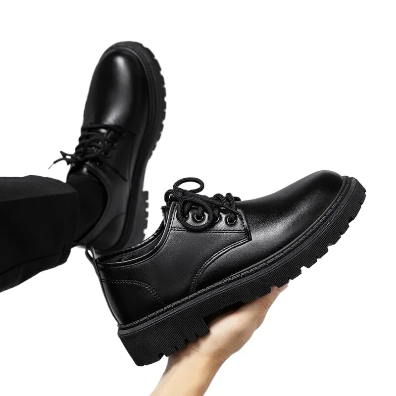 Men's Shoes Black Fashion Business Leather Shoe Platform Oxfords Anti-slip Thick Tottom Male Derby Shoe Loafers Chaussure Hommes leather shoes anti slip shoes