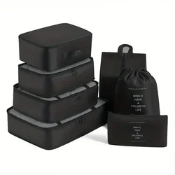 7 - Piece Travel Packing Cube Set: Portable Mesh Luggage Organizers with Shoe Bag (Black)