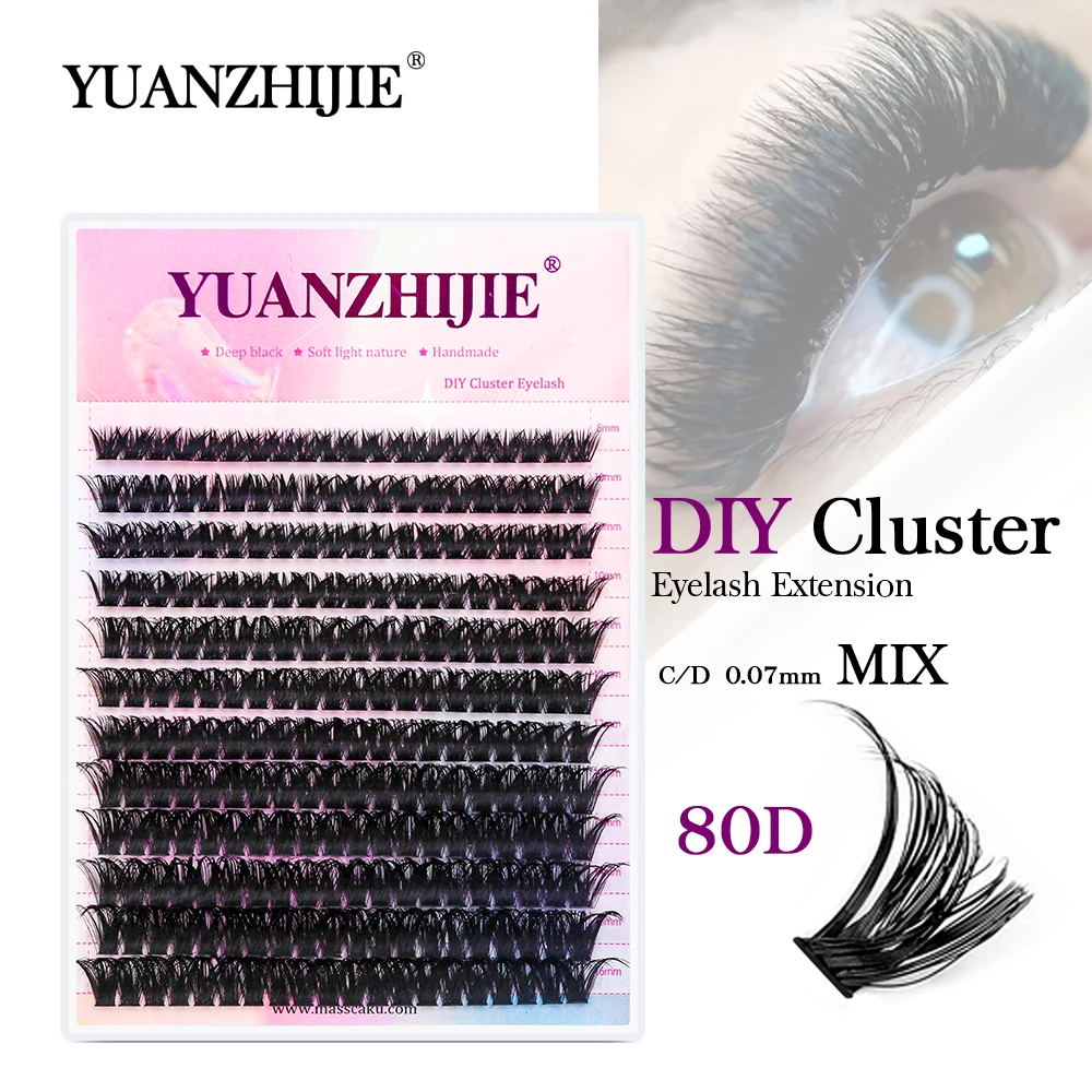 

YUANZHIJIE DIY Clusters Eyelash Extensions C/D Curl 0.07mm Russian Faux Mink False Eyelashes Segemented Wispy Makeup Tools lash