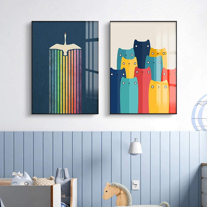 

Animal Canvas Painting Rainbow Cute Cat Printing Poster Children's Room Hanging Painting Modern Decoration Painting