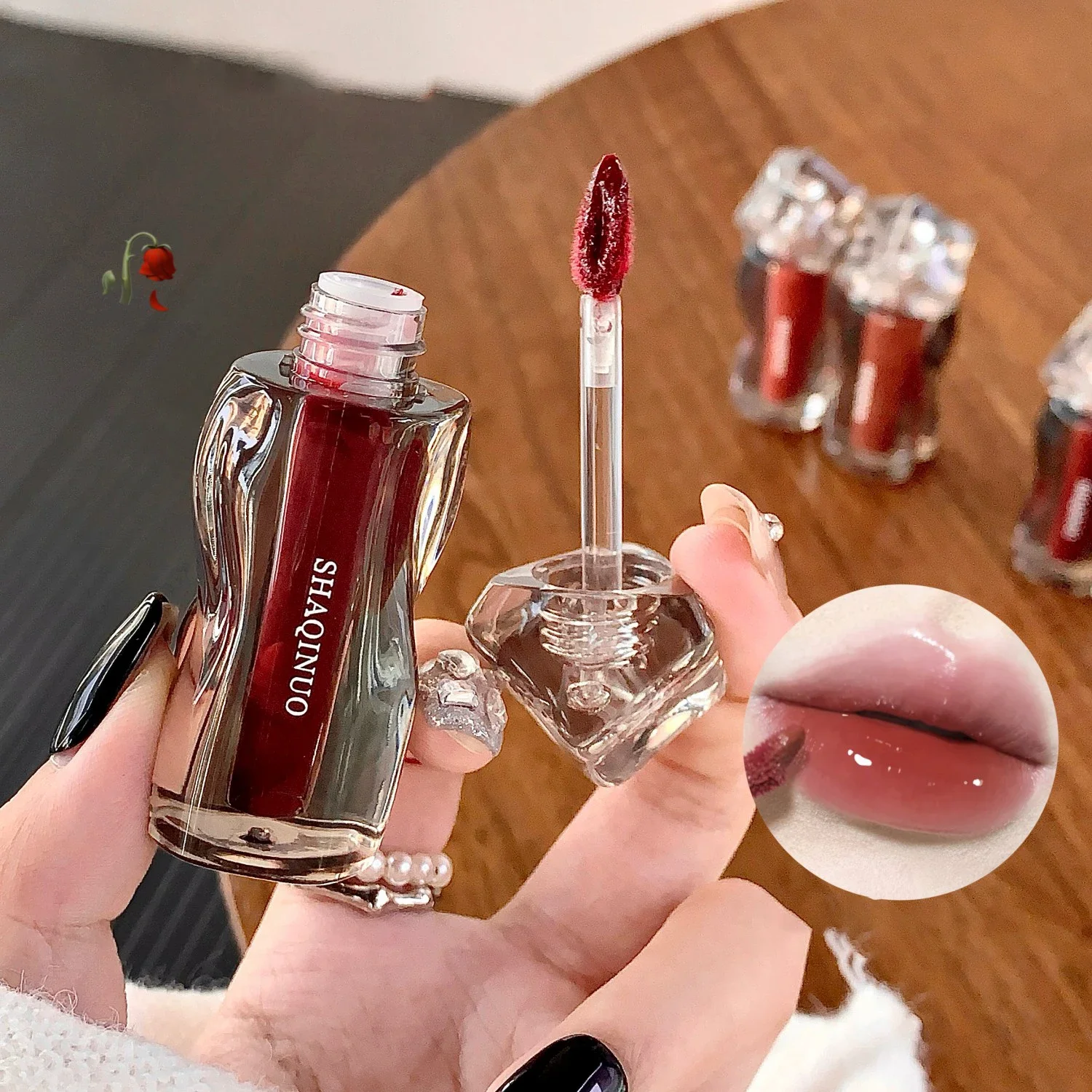 Lip Gloss Lip Makeup Lip Glaze Lip Tint Mirror Jelly Lip Glaze Dark Red Waterproof Water-light Lip Gloss Lasting Moisturising Grape Purple Lipstick Tint Makeup