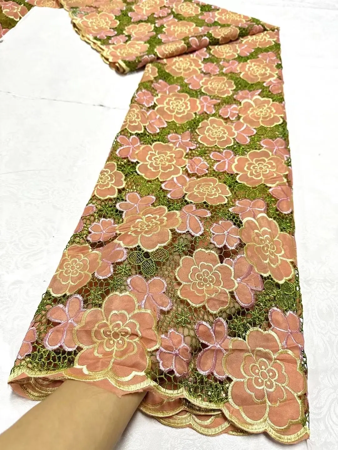 

Nigerian Soft Guipure Cord Lace Fabric High Quality French Embroidery African Water Soluble Embroidery Fabric For Wedding Dress