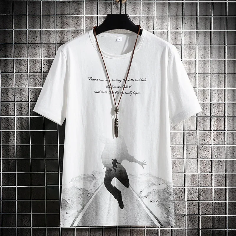 الرجال فضفاضة تناسب نصف كم تي شيرت الصيف الكورية ن...