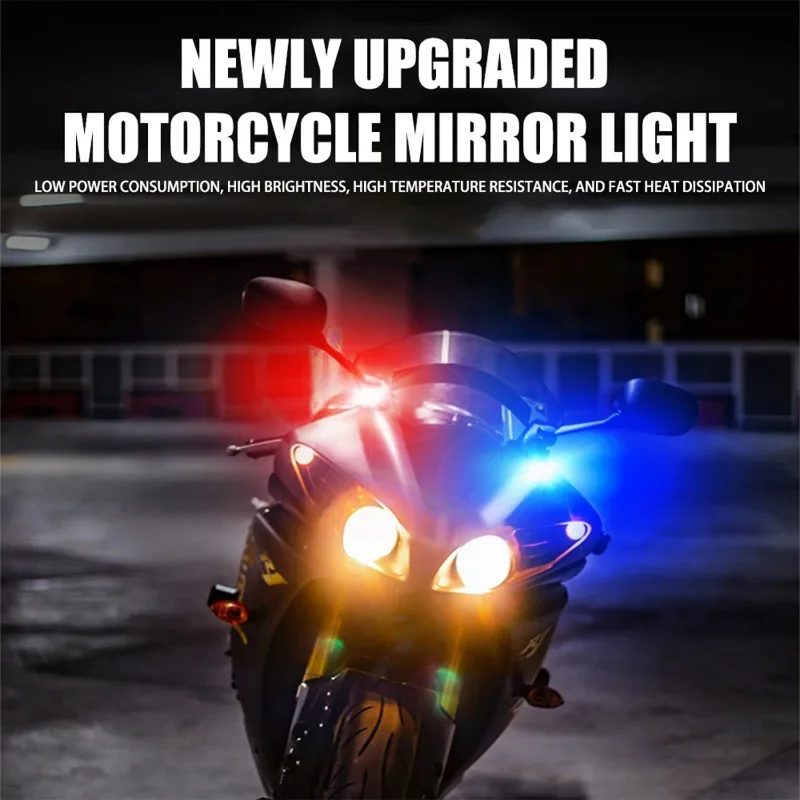 2pcs/set Mirror Light LED Red Blue Strobe Lights Headlight Turn Signal Indicators Safety Warning Lamp Motorcycle Accessories