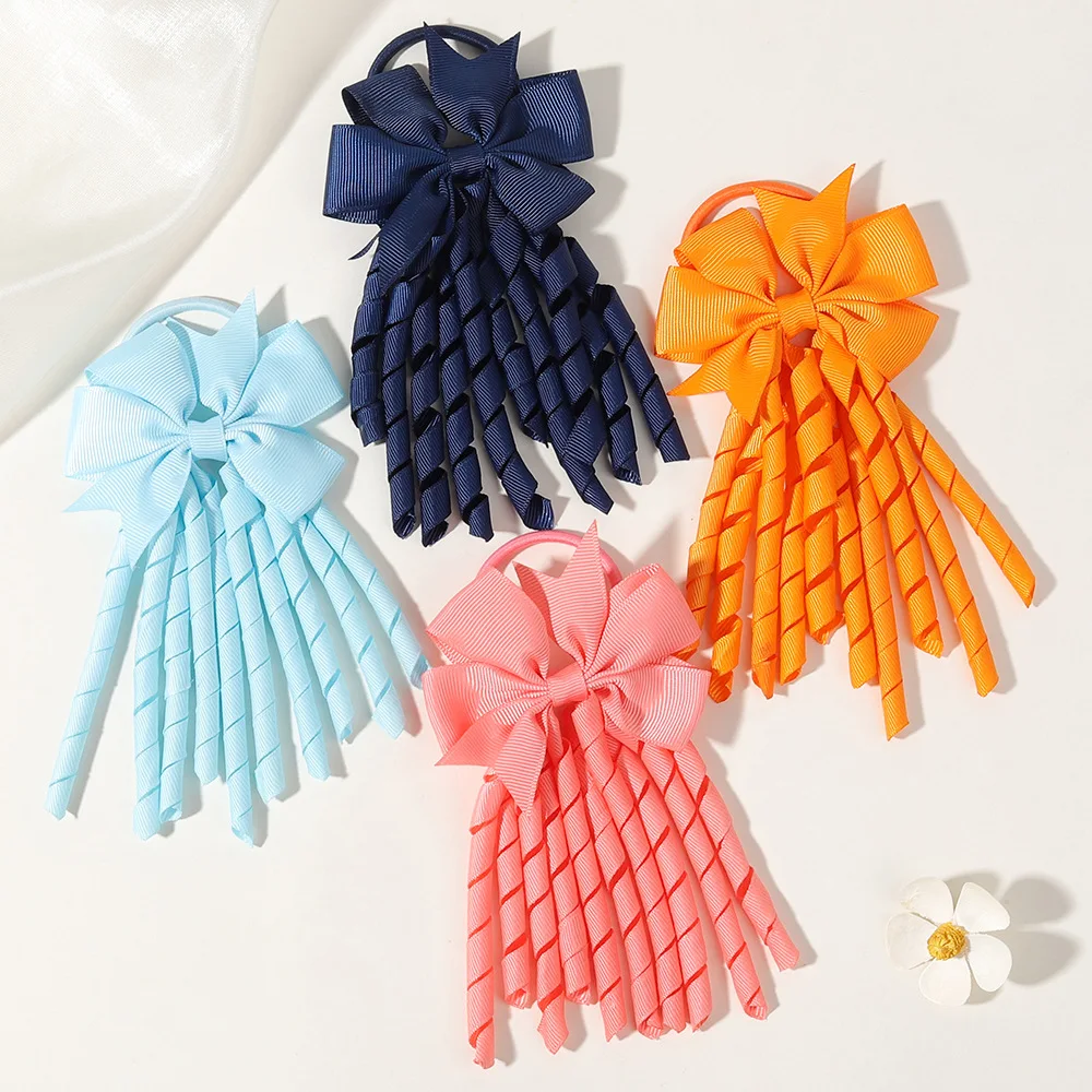 Fasce per capelli con nappe a nastro Popolare dolce e carino arcobaleno Nastro riccio Doppio supporto per coda di cavallo Elastici per neonate Accessori per capelli - immagine 4