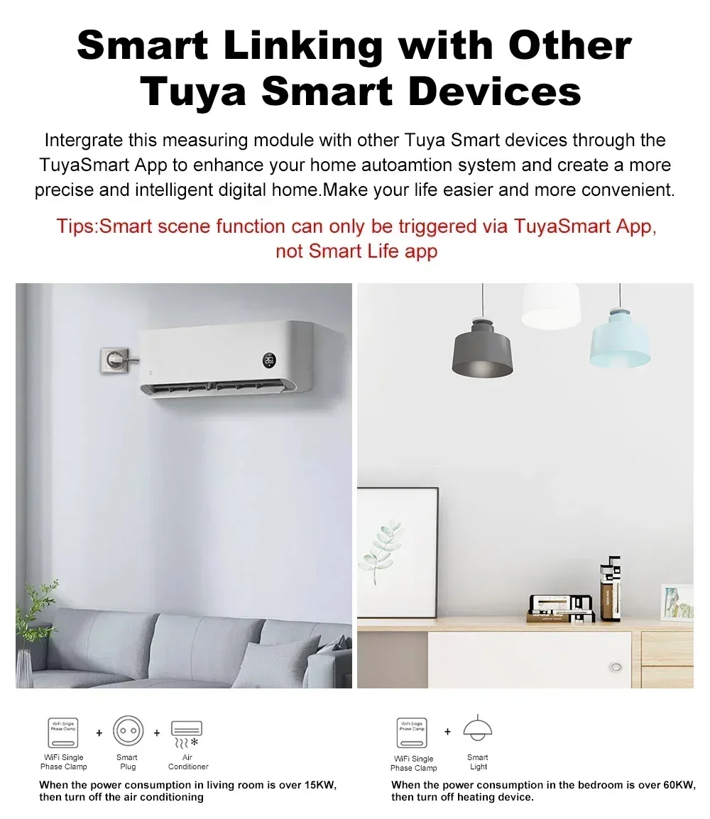 Smart Life Tuya WiFi Energy Monitor With 1/2 Current Transformer Clamp Real-Time Tracking Electric Usage Bidirectional Metering