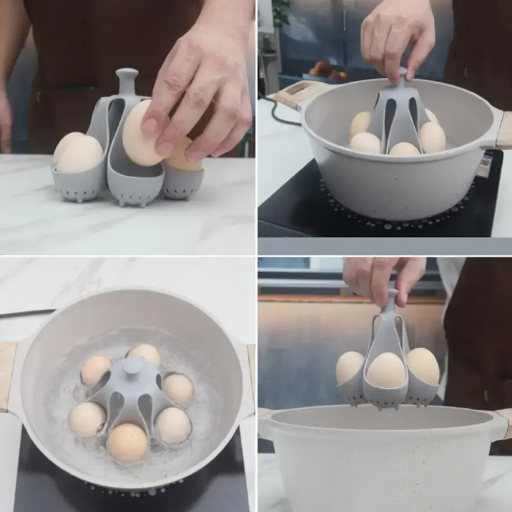 Boiled Egg Holder Silicone Egg Steamer Tray Kitchen Accessories with Anti-scald Handle egg boiler mold cup,egg poacher,silicone egg poacher,egg cup holder