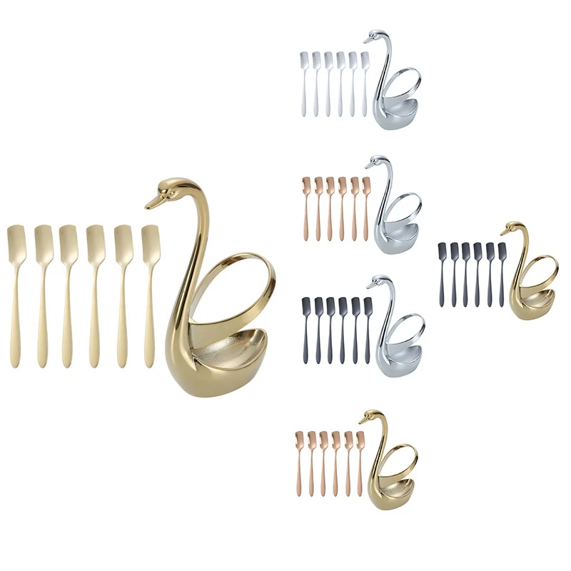 

BEAU-Stainless Steel Dinnerware Set Spoons Swan Base Holder For Coffee, Teaspoon, Dessert, Stirring, Stir, Ice Cream, Cake