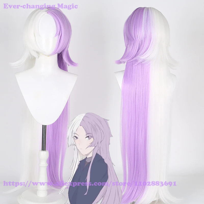 

Anime Bungo Stray Dogs Sigma Wigs Long Purple White Wig With Earrings Heat Resistant Synthetic Cosplay Anime Wigs + Wig Cap