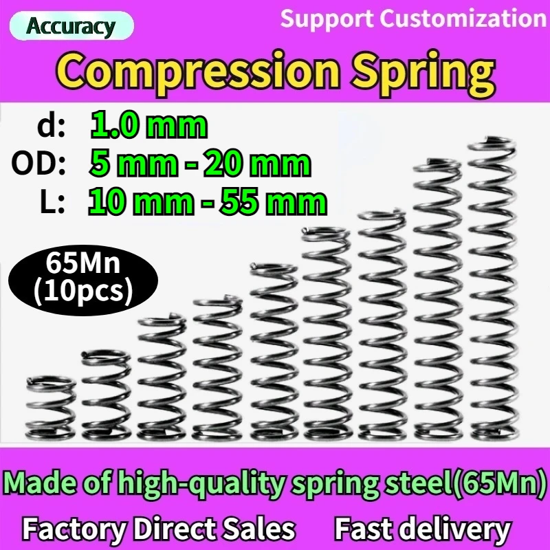 65Mn Wire Diameter 1.0 mm Cylidrical Coil Compression Spring Return