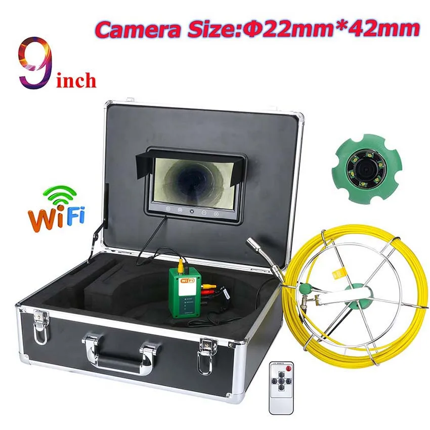 

Промышленный эндоскоп, видеокамера для обследования труб, Wi-Fi, 9 дюймов, 22 мм, Поддержка Android/IOS, 20 м/30 м/40 м/50 м